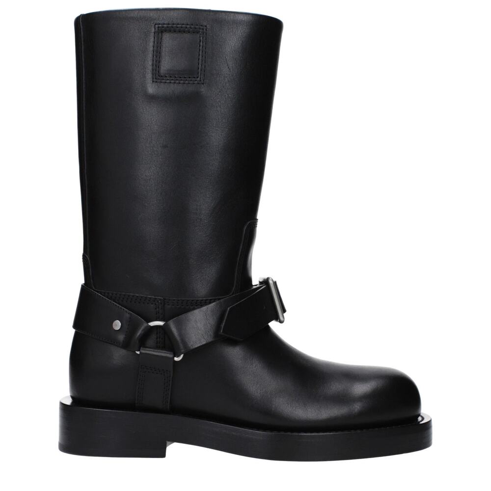 Burberry NIB Saddle Knee High Boots in Black Leather Size 37.5